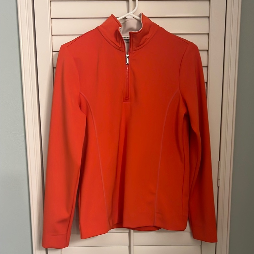 🔴 LAST CHANCE Women’ Fairway & Greene 1/4 Zip Orange and White  Pullover SZ SM
